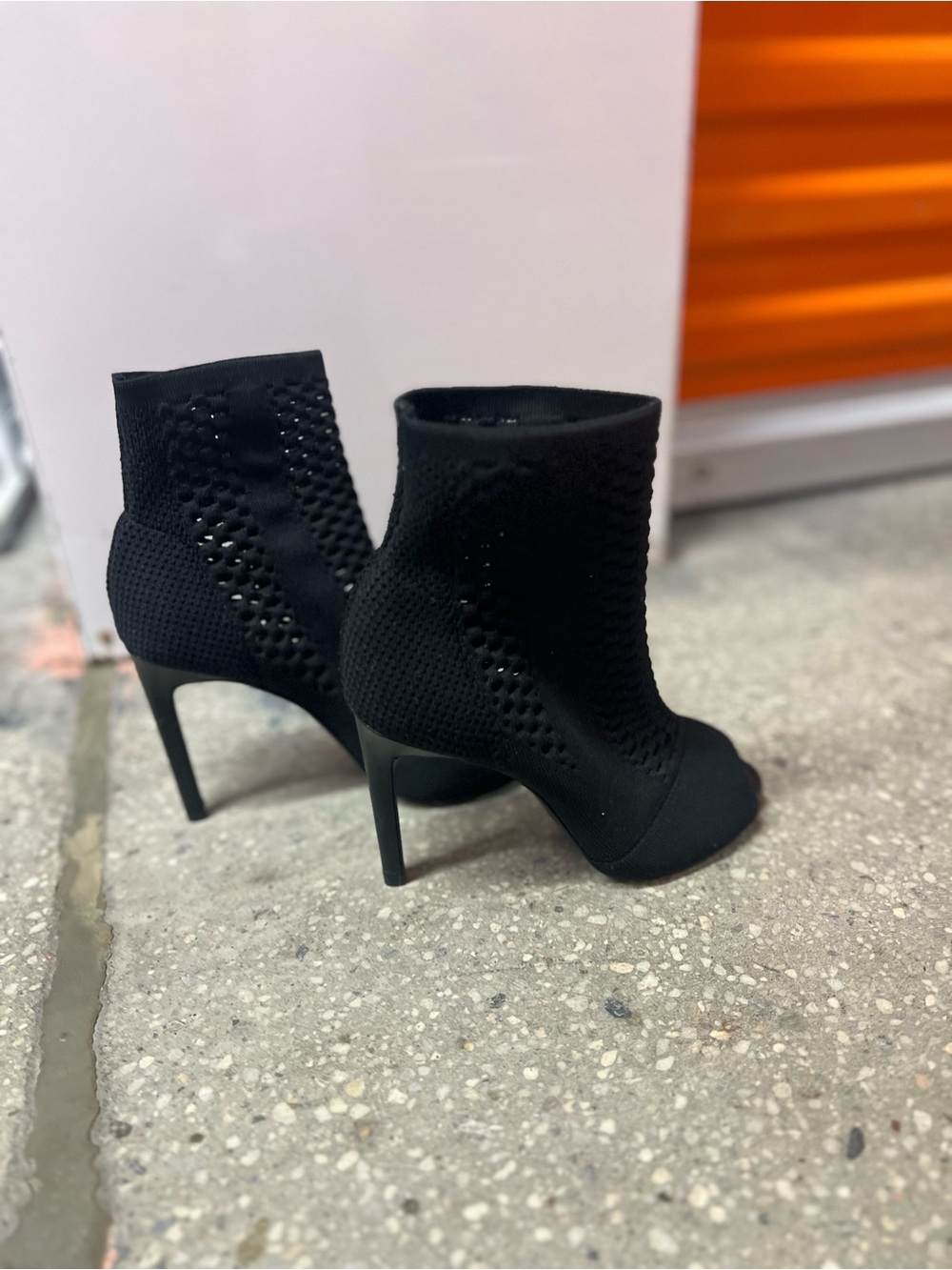 Black Knit Stiletto Ankle Boots in Size 6